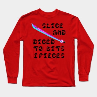 Slice And Diced To Bits and Pieces, v. Code Cyan Magenta Blk Text Long Sleeve T-Shirt